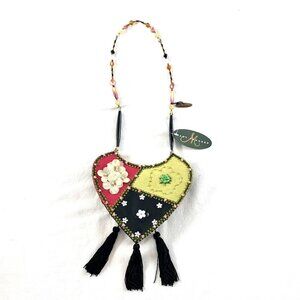 NWT Mary Frances small purse green pink black heart shaped tassels beaded romant